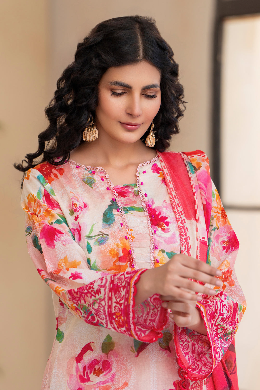 Pink 3 Piece Unstitched Premium Lawn - SU25V1-S9 - JACQUARD CLOTHING