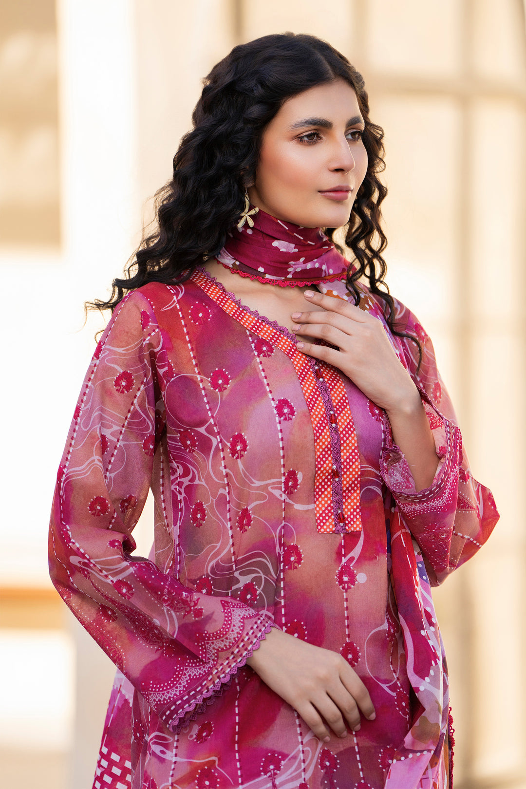 Pink 3 Piece Unstitched Premium Lawn - SU25V4-S4 - JACQUARD CLOTHING