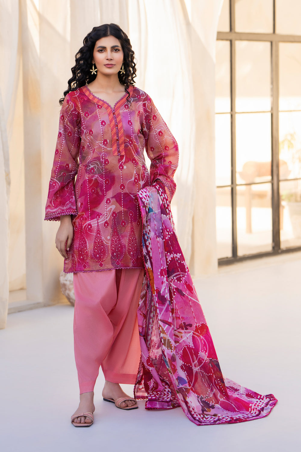 Pink 3 Piece Unstitched Premium Lawn - SU25V4-S4 - JACQUARD CLOTHING