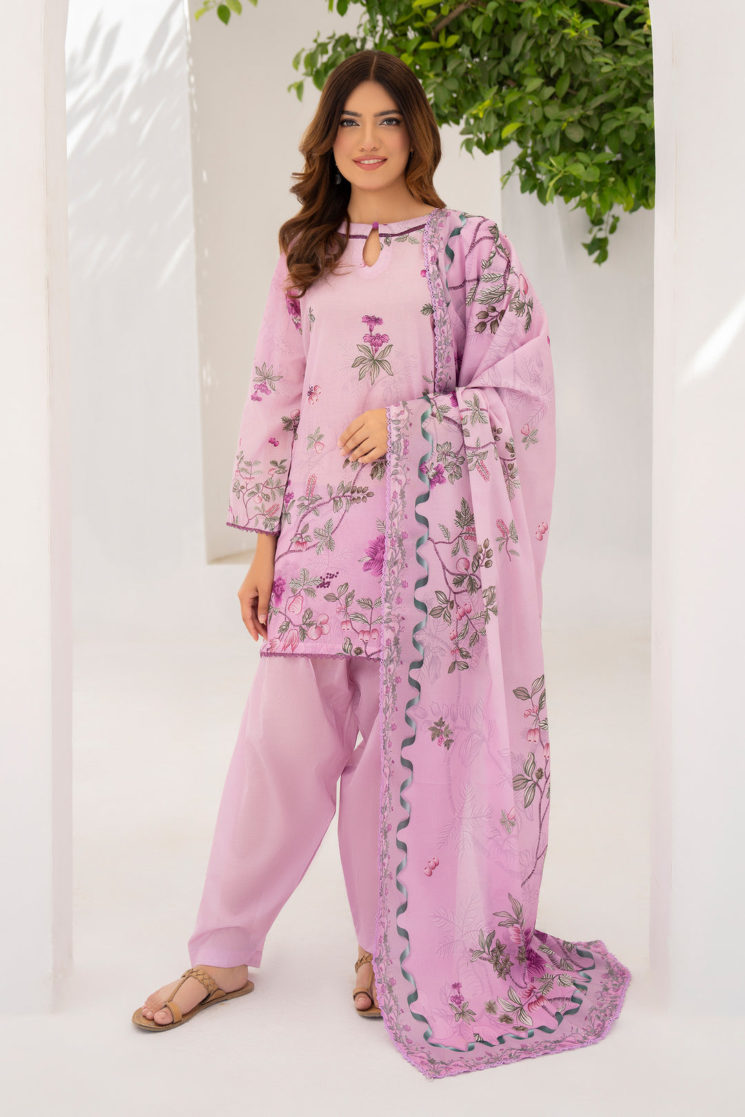 Pink 3 Piece Unstitched Premium Lawn - SU25V9-S10 - JACQUARD CLOTHING