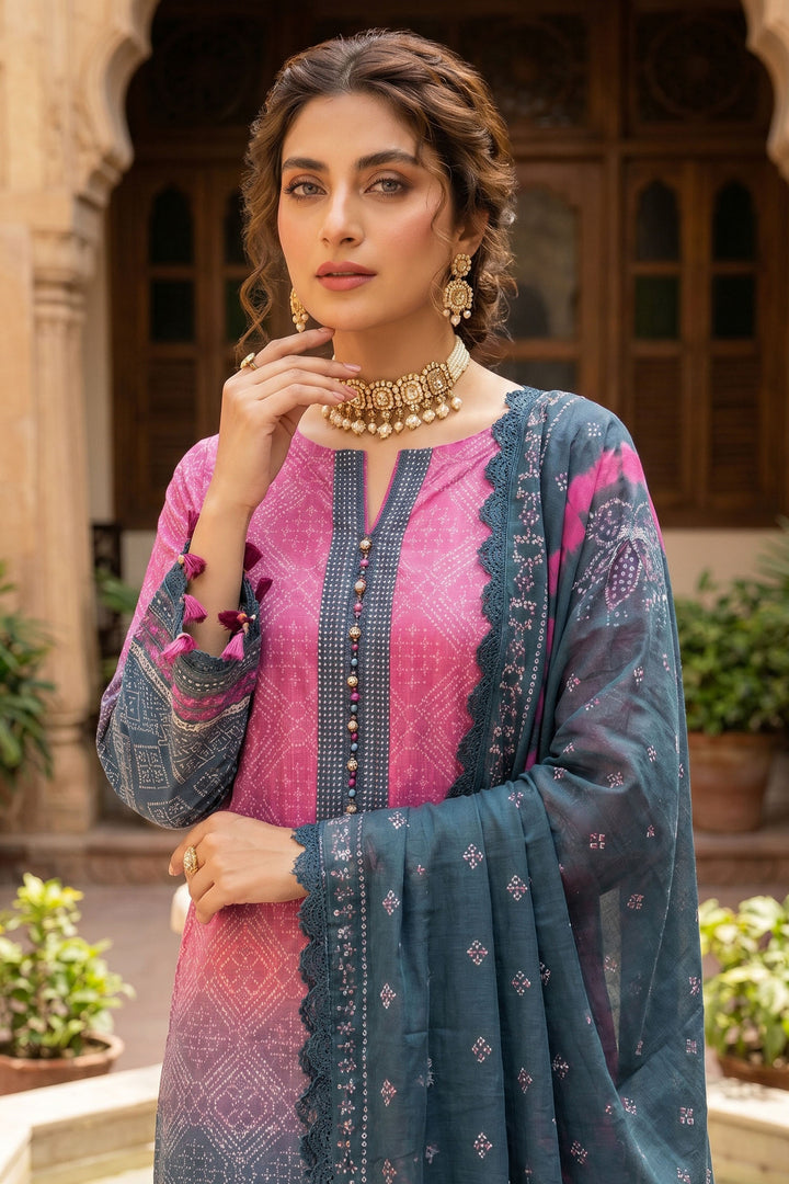 Pink 3 Piece Unstitched Premium Printed Lawn