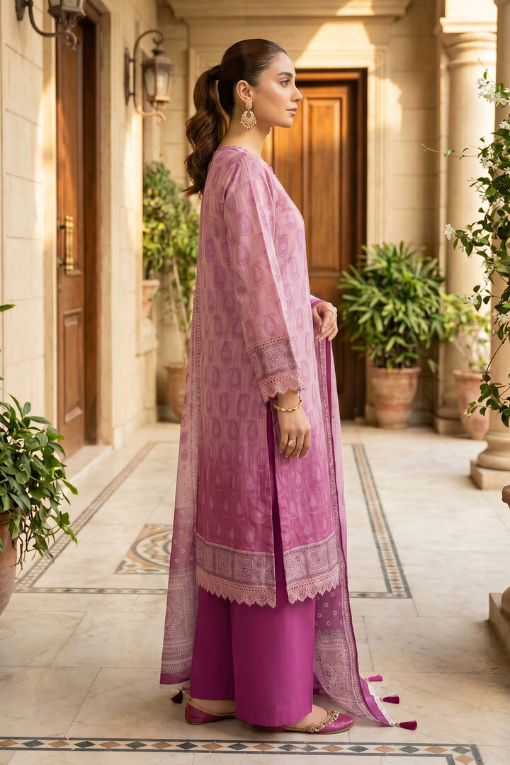 Pink 3 Piece Unstitched Premium Printed Lawn