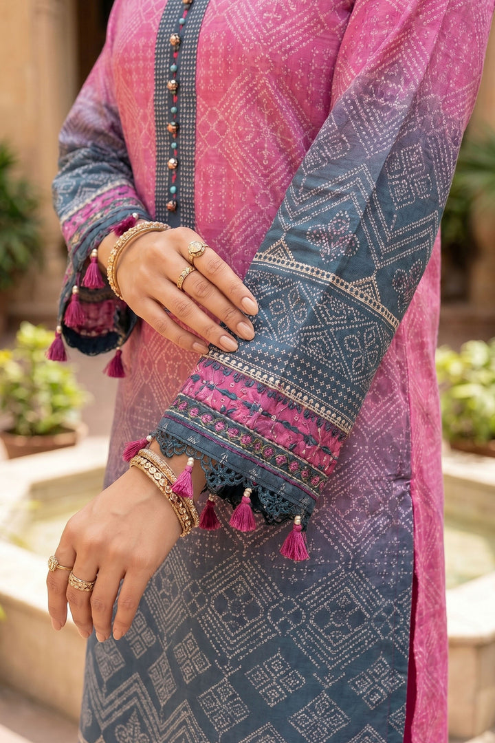 Pink 3 Piece Unstitched Premium Printed Lawn