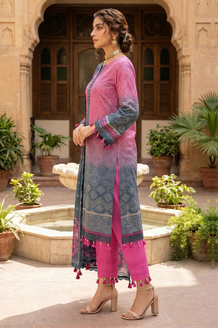 Pink 3 Piece Unstitched Premium Printed Lawn