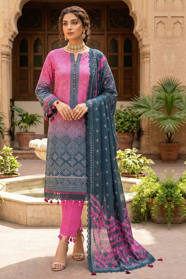 Pink 3 Piece Unstitched Premium Printed Lawn