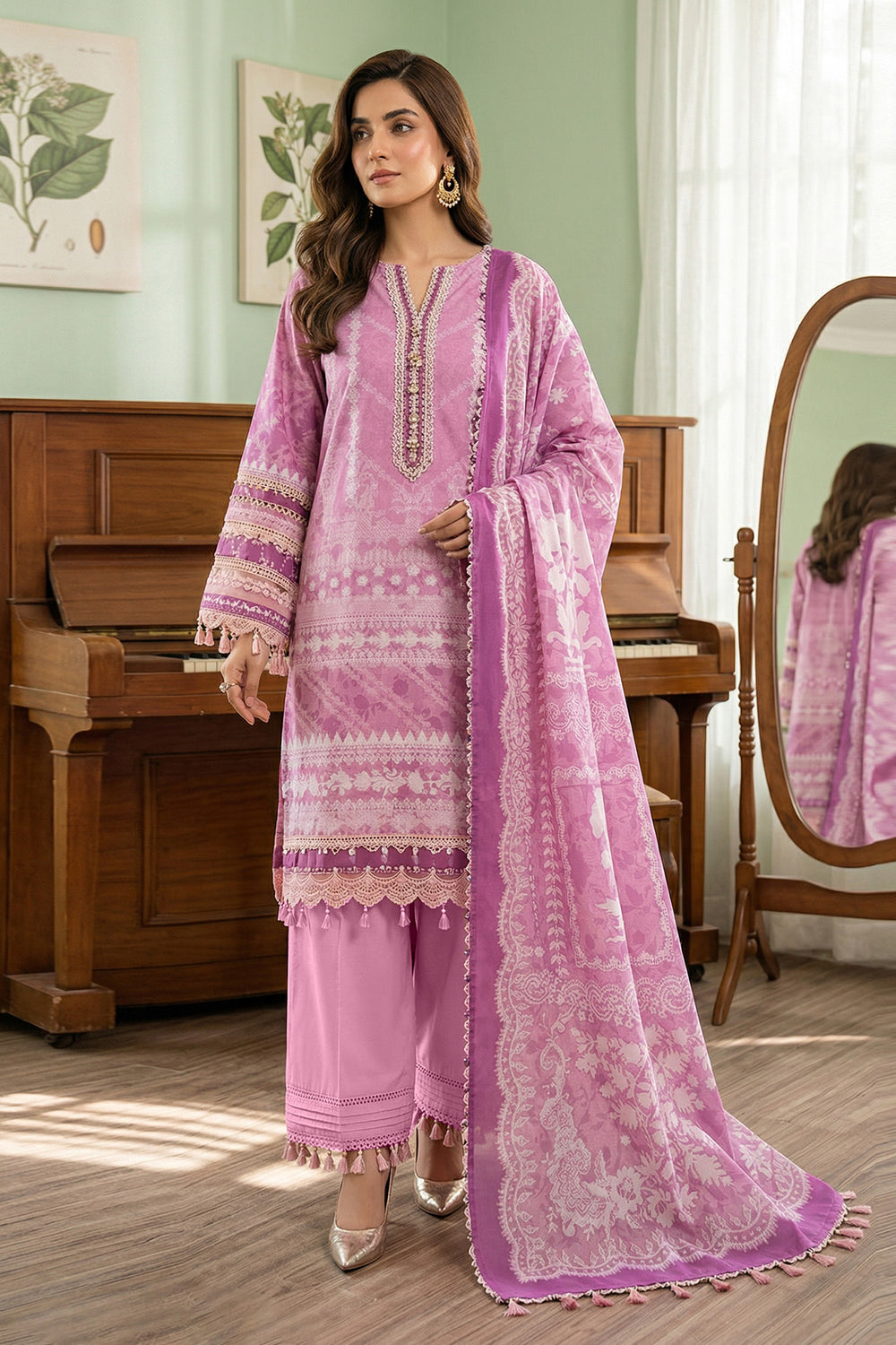 Pink 3 Piece Unstitched Premium Printed Lawn Suit - Jacquard Soha Afreen Summer 2026 Collection