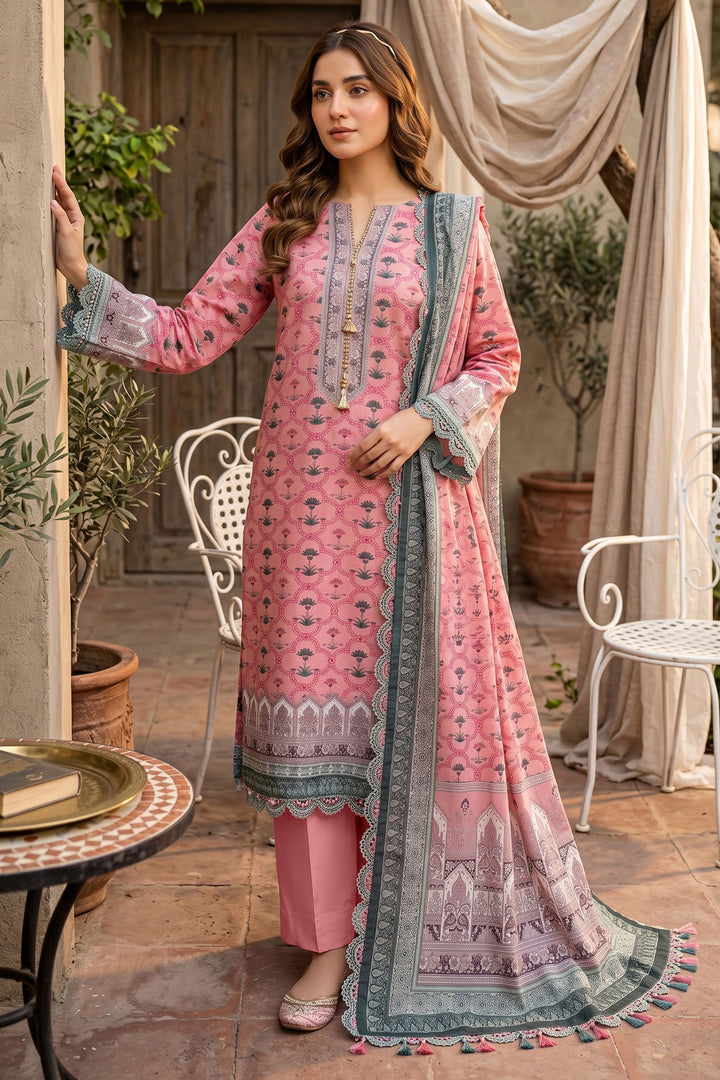 Pink 3 Piece Unstitched Premium Printed Lawn Suit By Jacquard Clothing Summer Collection