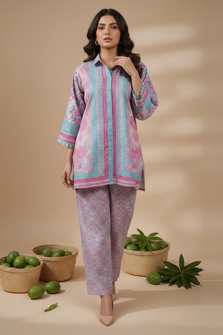 Pink Sherbet 2 Pc Unstitched Printed Cambric Co-Ord Set