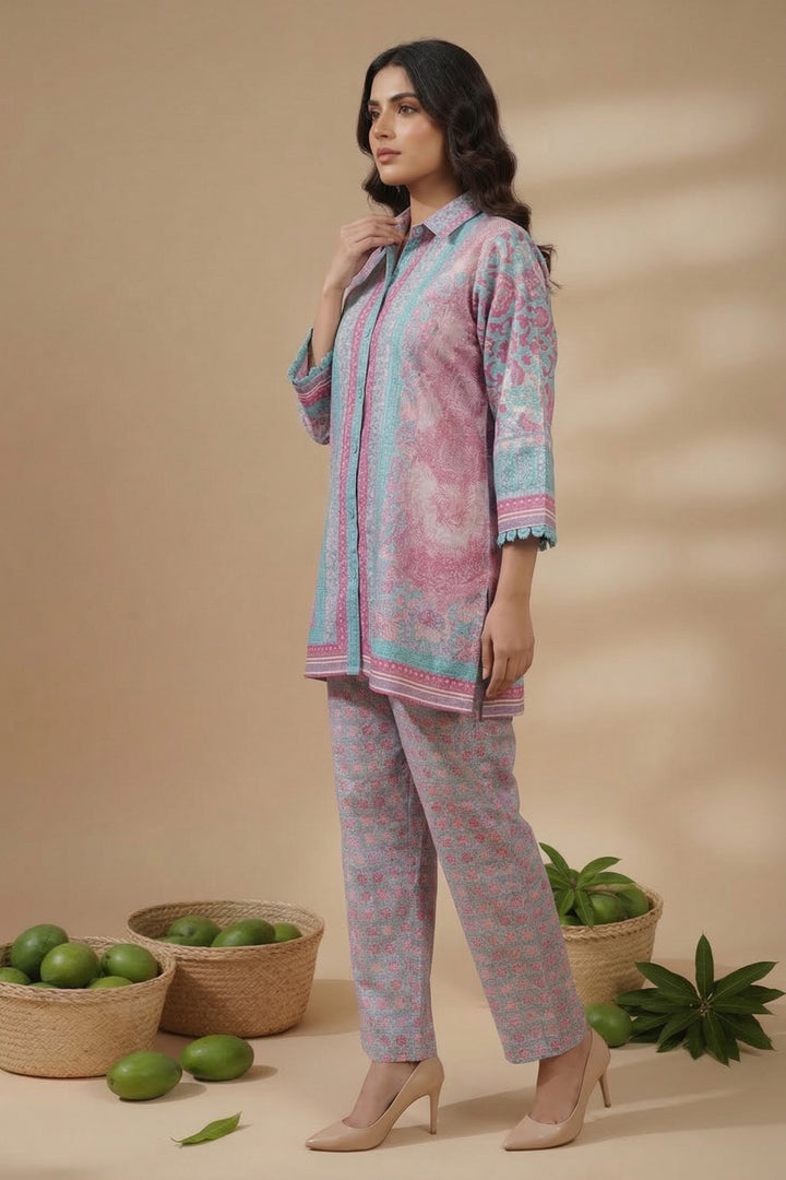 Pink Sherbet 2 Pc Unstitched Printed Cambric Co-Ord Set
