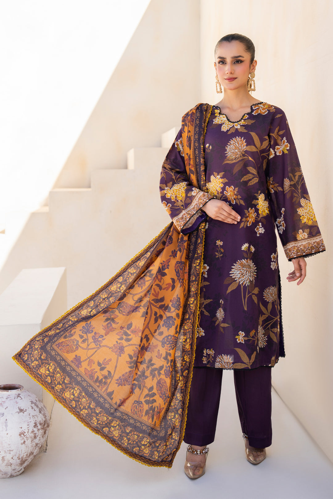 Plum 3 Piece Unstitched Premium Lawn - SU25V4-S10 - JACQUARD CLOTHING