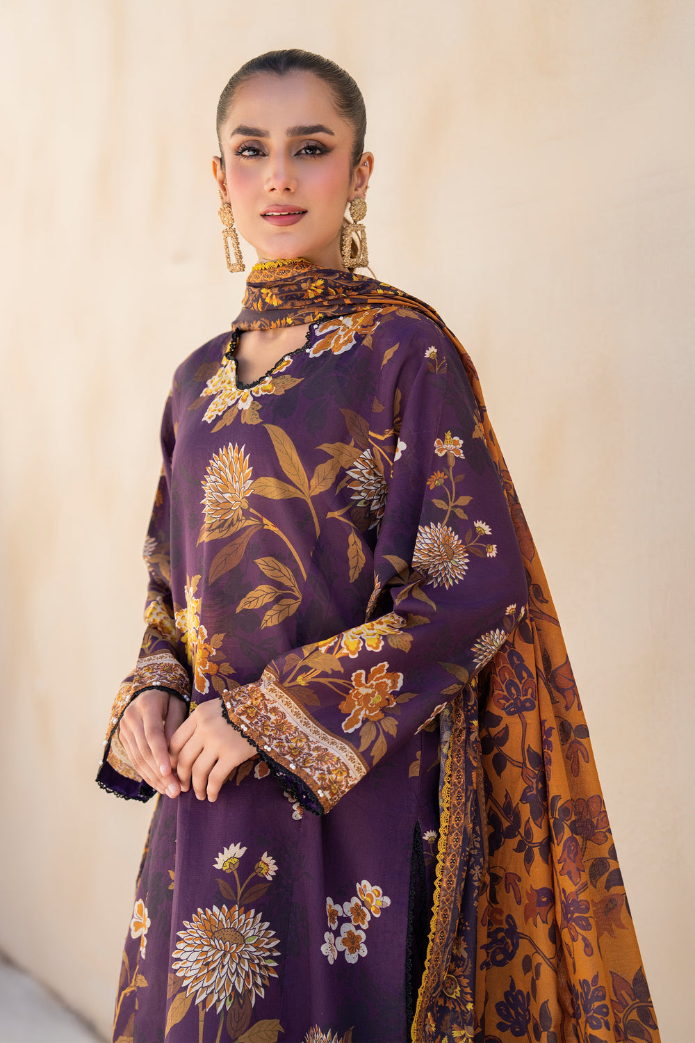 Plum 3 Piece Unstitched Premium Lawn - SU25V4-S10 - JACQUARD CLOTHING