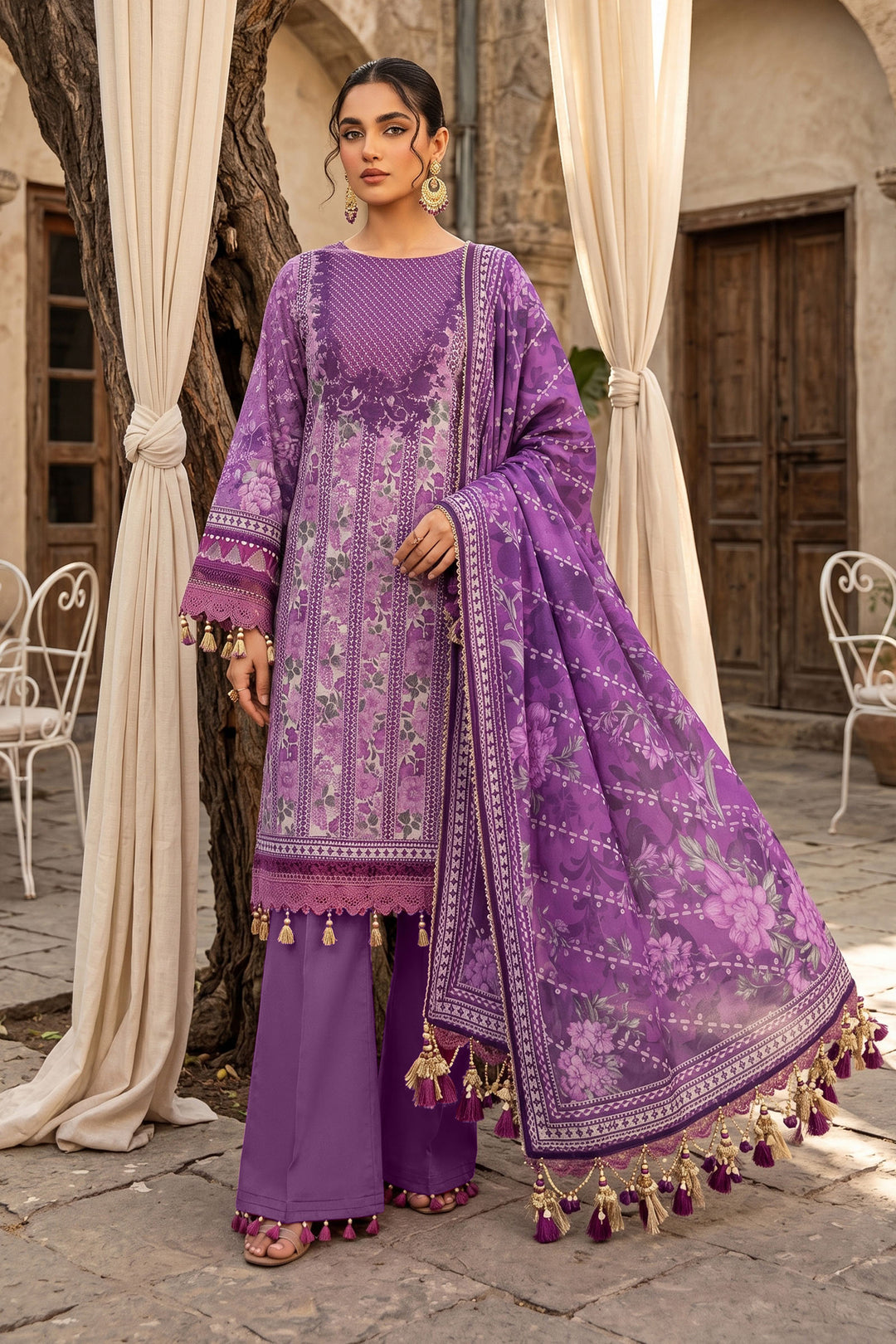 Plum 3 Piece Unstitched Premium Printed Lawn Suit By Jacquard Clothing Summer Collection