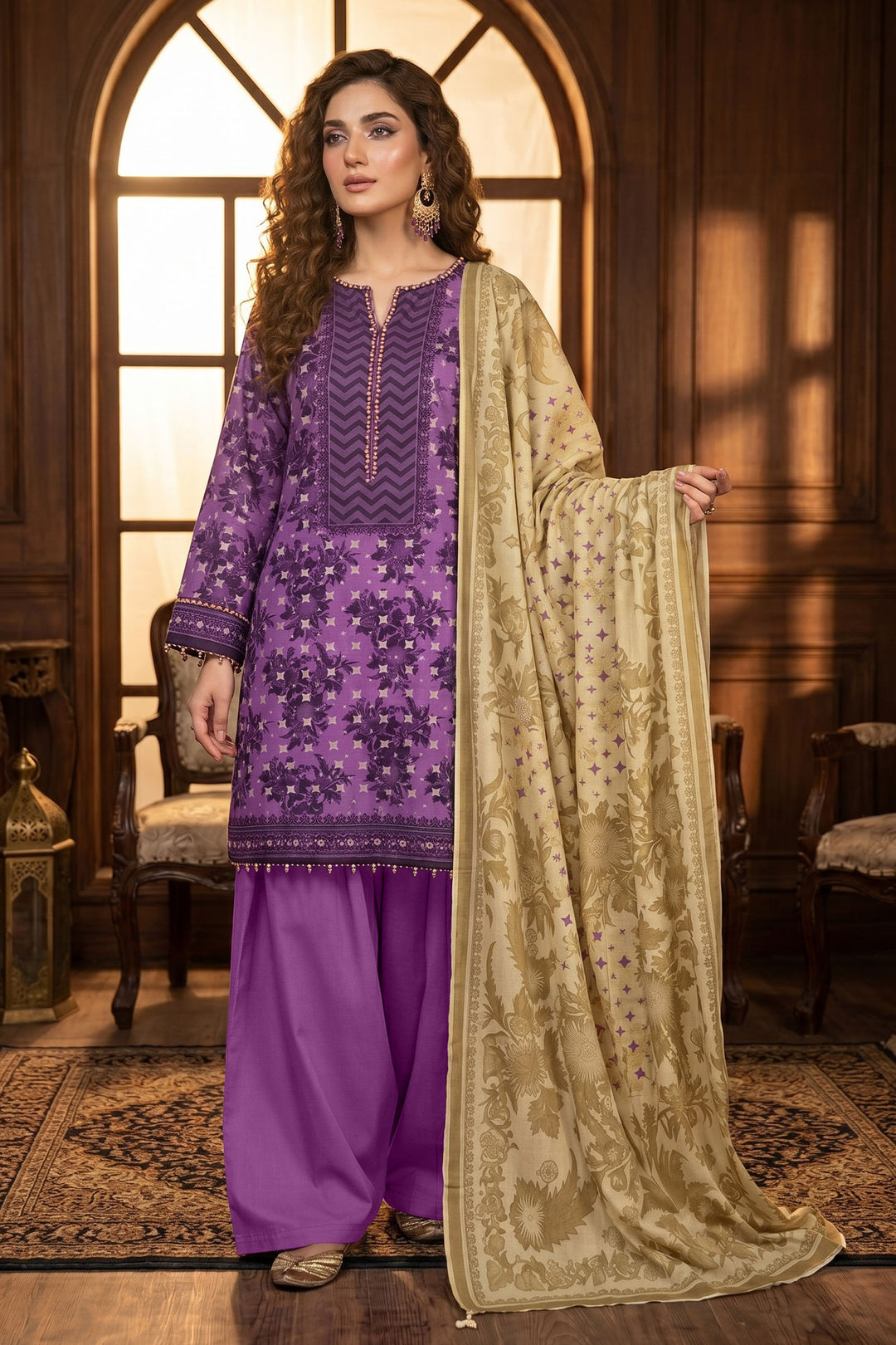 Plum 3 Piece Unstitched Premium Printed Lawn Suit By Jacquard Clothing Summer Collection 2026