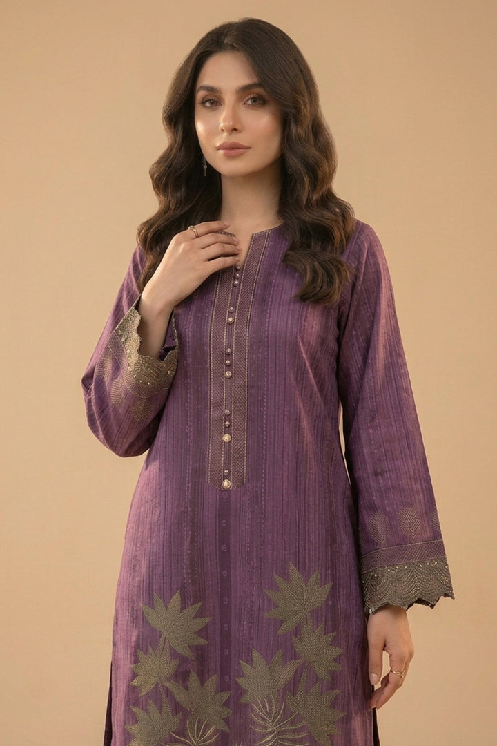 Purple 2 Piece Unstitched Printed Cambric Co-Ord Set