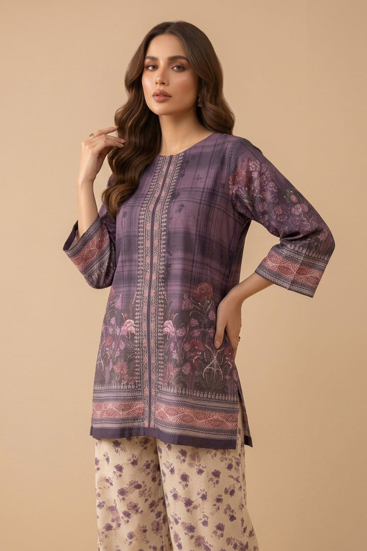 Purple Taupe 2 Piece Unstitched Printed Cambric Co-Ord Set
