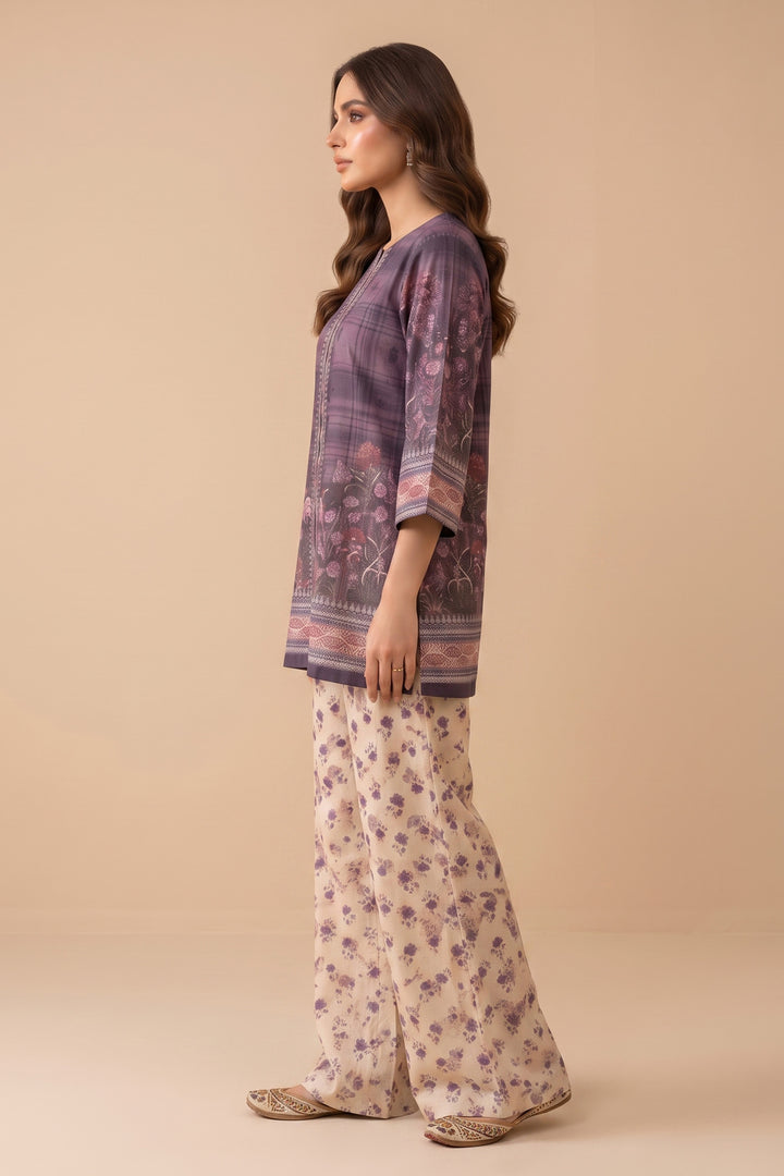 Purple Taupe 2 Piece Unstitched Printed Cambric Co-Ord Set