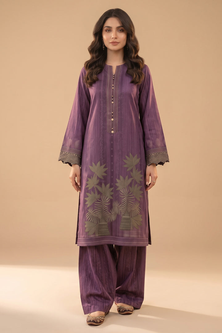 Purple 2 Piece Unstitched Printed Cambric Co-Ord Set