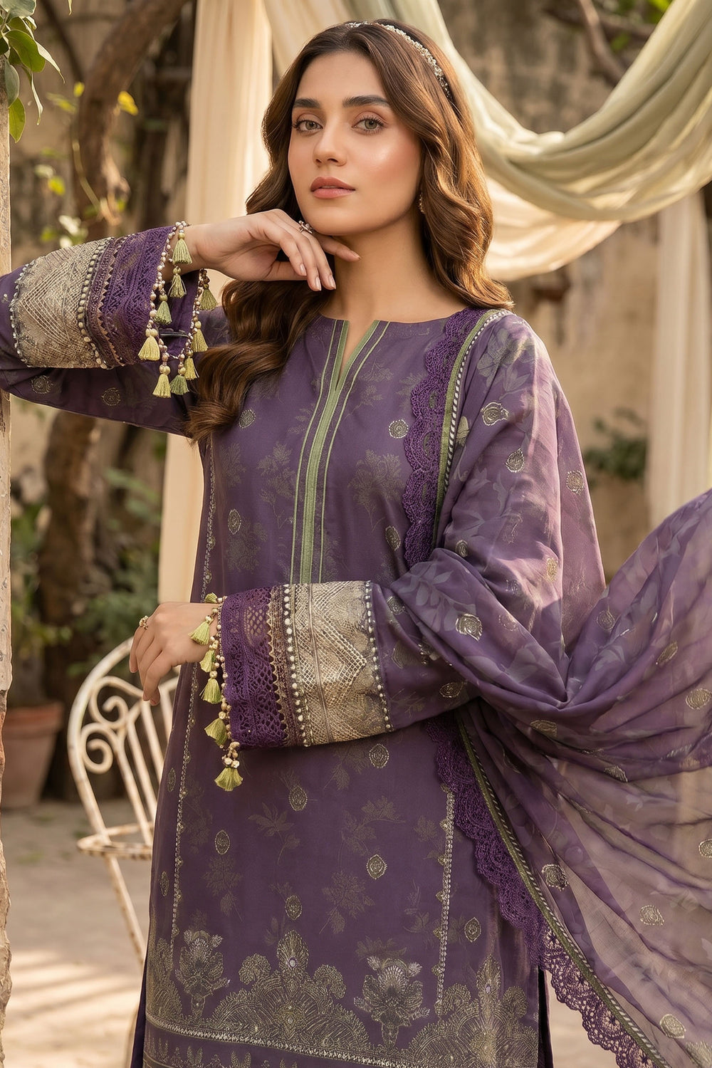 Purple 3 Piece Unstitched Premium Printed Lawn