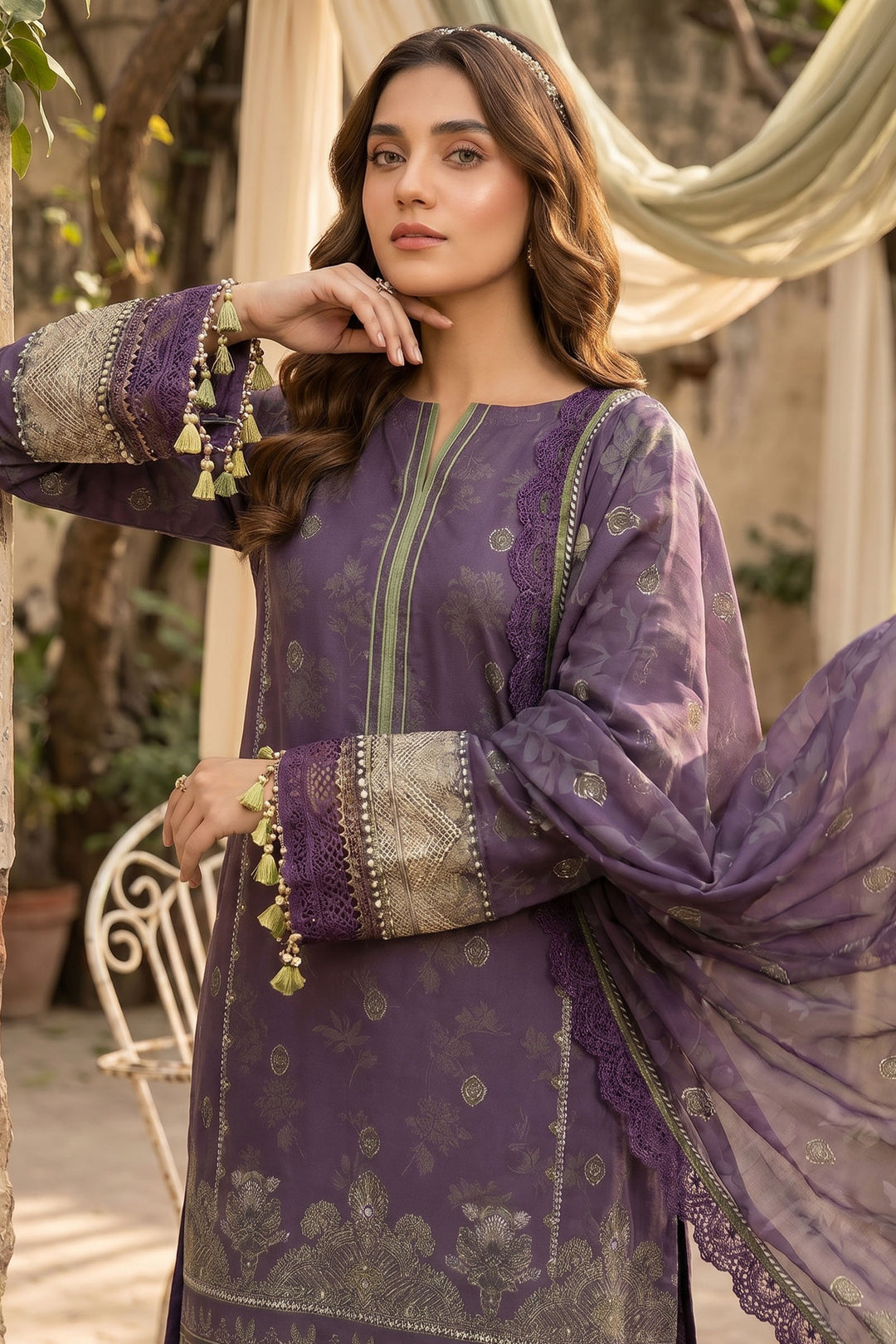 Purple 3 Piece Unstitched Premium Printed Lawn