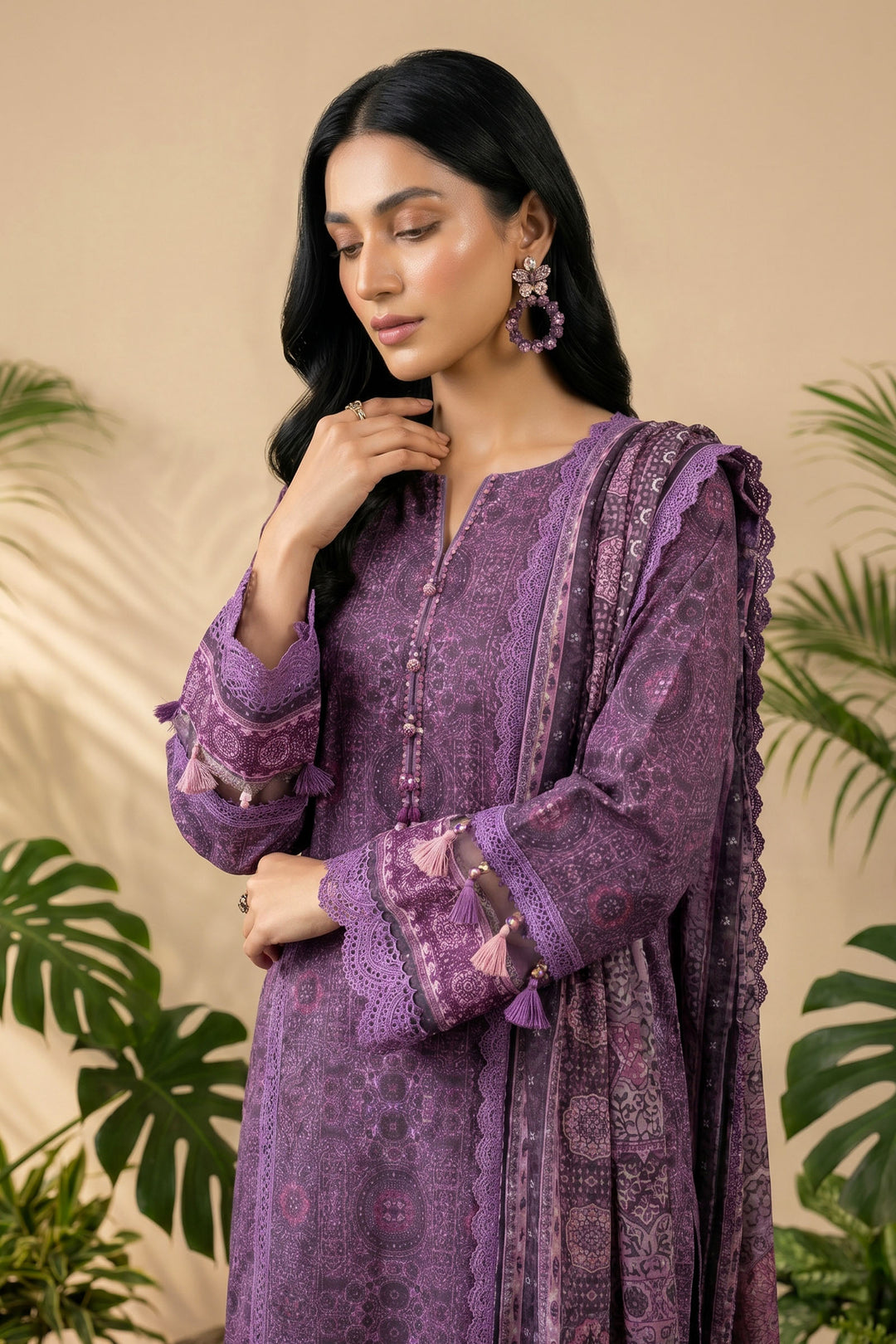 Purple 3 Piece Unstitched Premium Printed Lawn Suit By Jacquard Clothing Summer 2026 Hania Manahil Collection