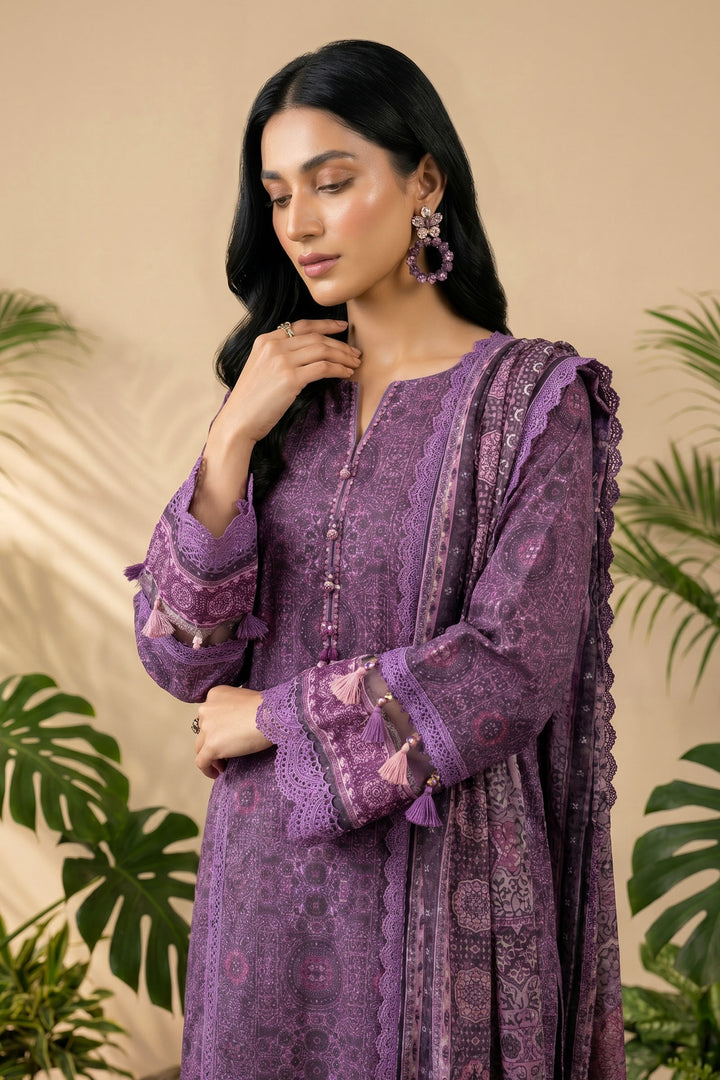 Purple 3 Piece Unstitched Premium Printed Lawn Suit By Jacquard Clothing Summer 2026 Hania Manahil Collection