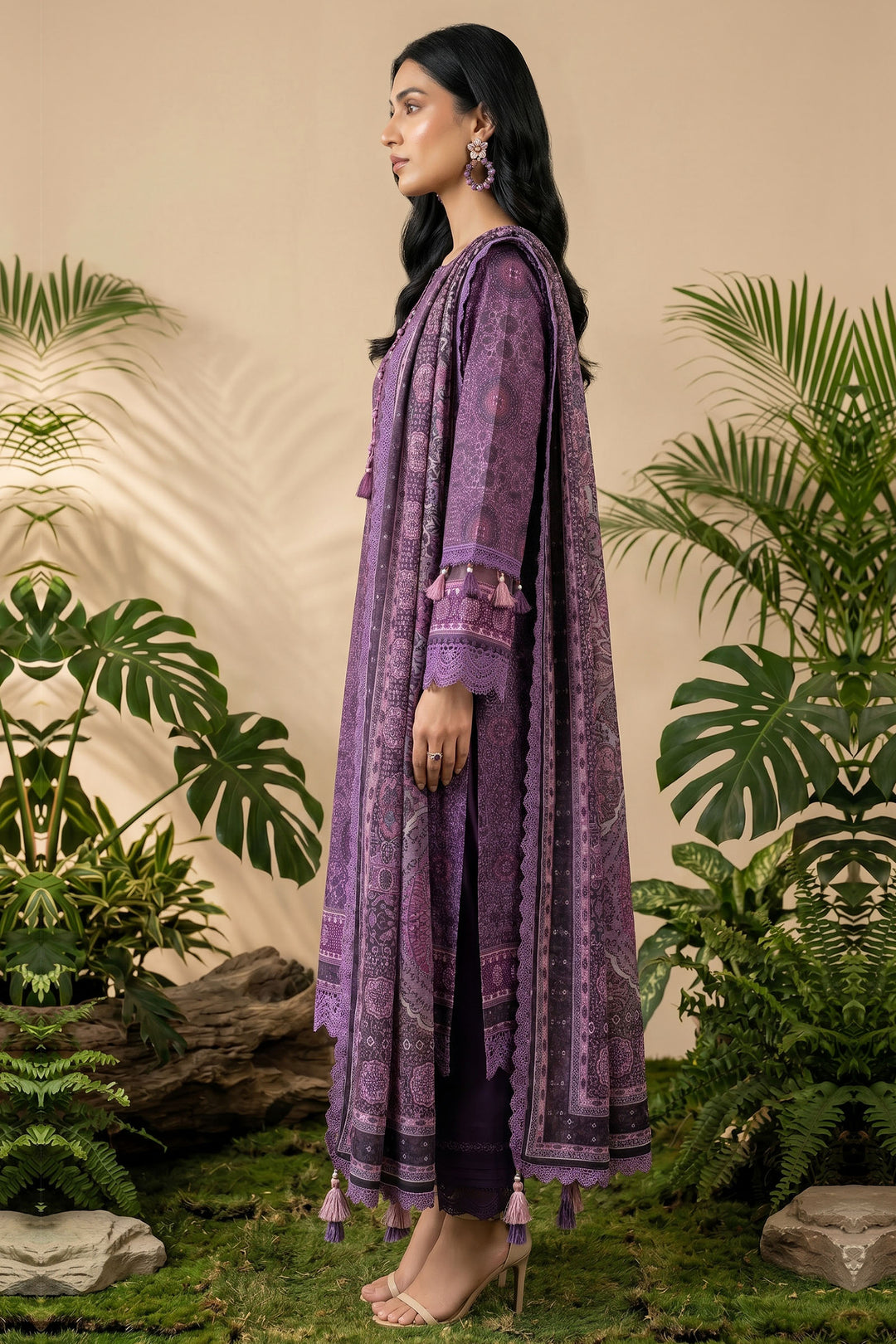 Purple 3 Piece Unstitched Premium Printed Lawn Suit By Jacquard Clothing Summer 2026 Hania Manahil Collection