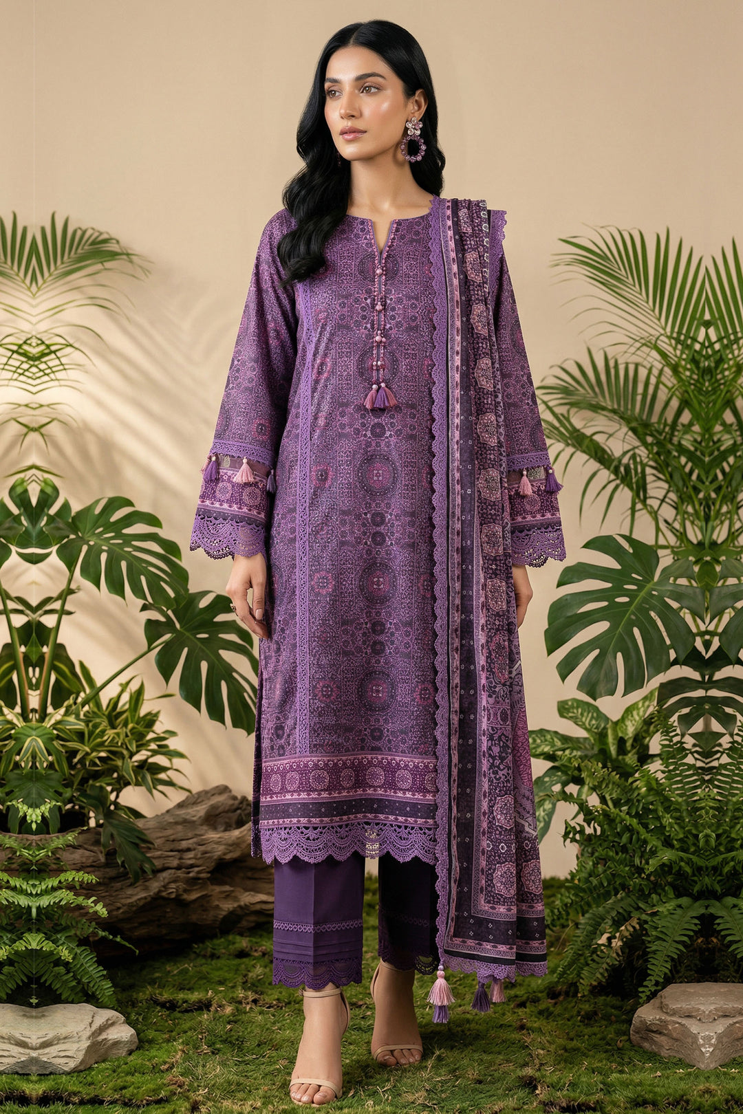 Purple 3 Piece Unstitched Premium Printed Lawn Suit By Jacquard Clothing Summer 2026 Hania Manahil Collection