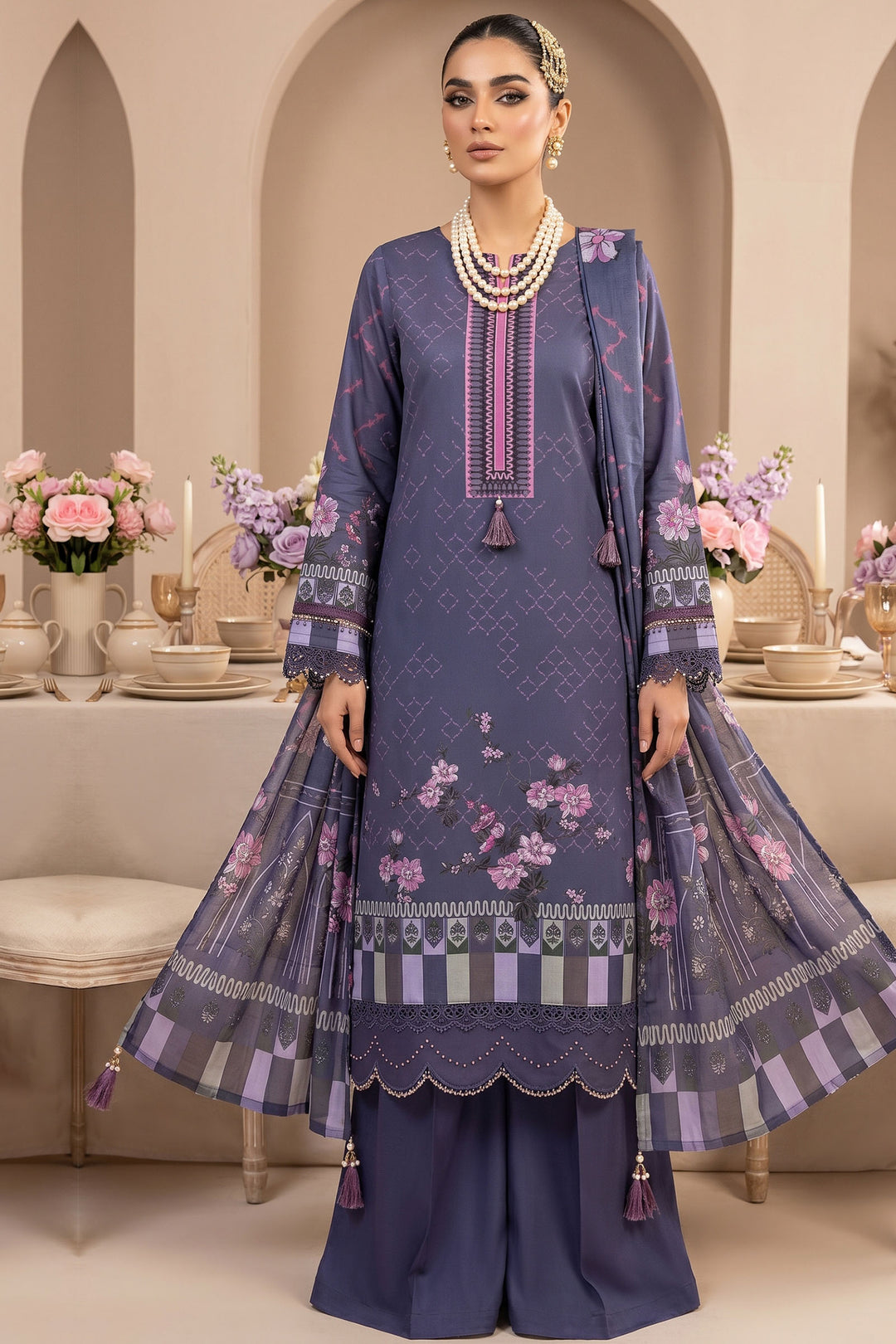 Purple 3 Piece Unstitched Premium Printed Lawn Suit By Jacquard Clothing Summer Collection 2026