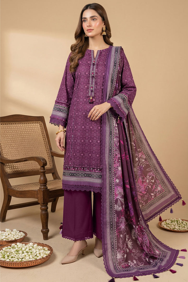 Purple 3 Piece Unstitched Premium Printed Lawn Suit By Jacquard Clothing Summer Collection 2026