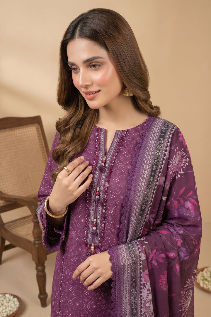Purple 3 Piece Unstitched Premium Printed Lawn Suit By Jacquard Clothing Summer Collection 2026