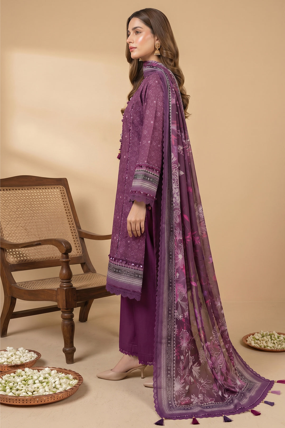 Purple 3 Piece Unstitched Premium Printed Lawn Suit By Jacquard Clothing Summer Collection 2026