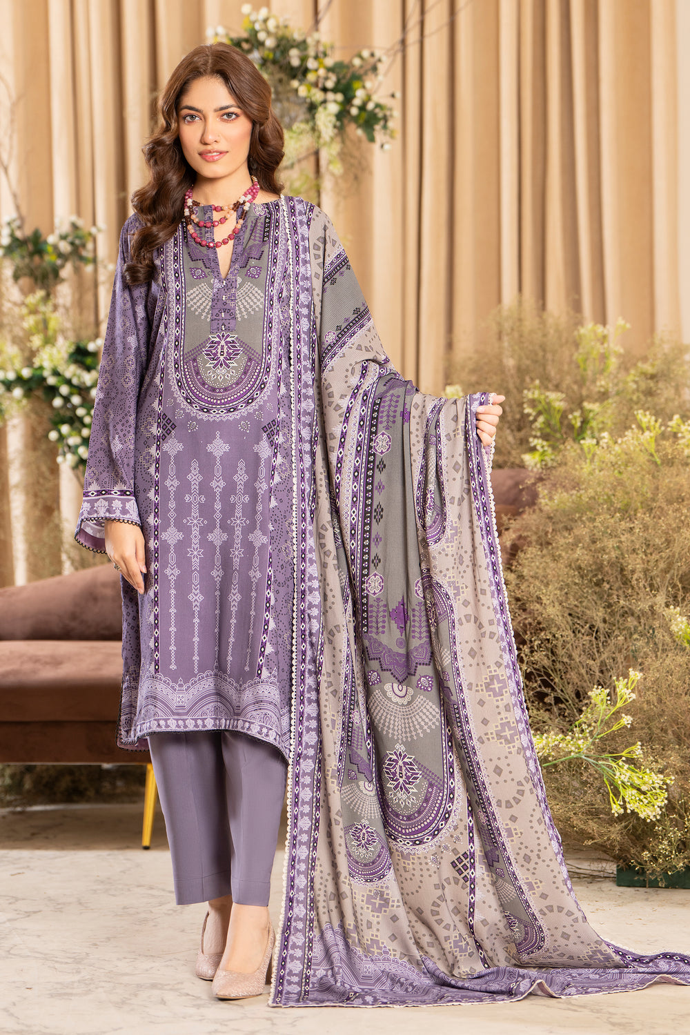 Purple 3 Piece Unstitched Printed Linen - IM24CF1V2-S2 - JACQUARD CLOTHING