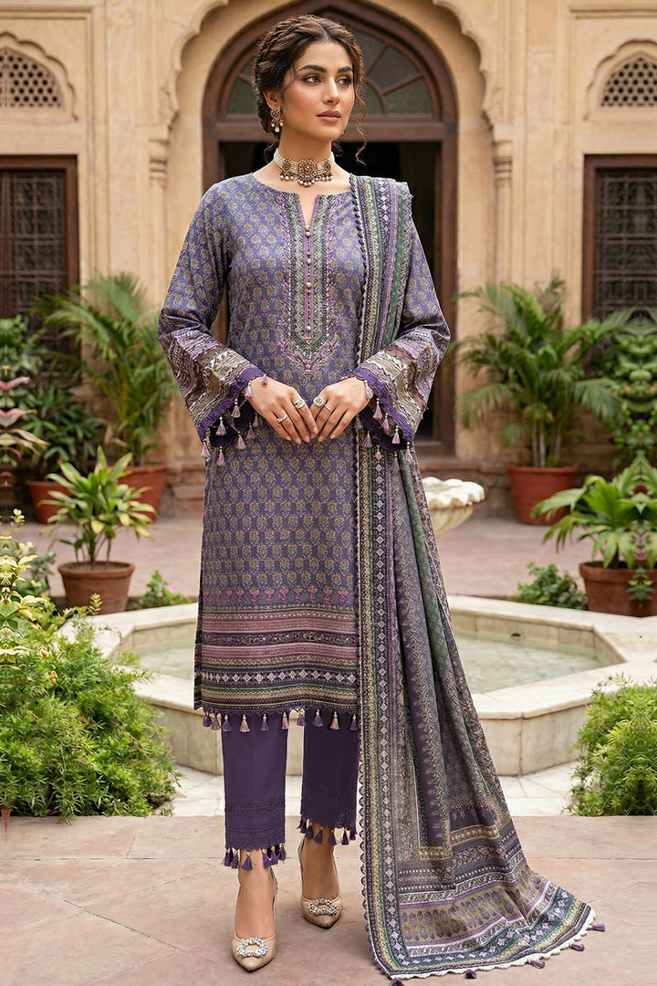 Purple Taupe 3 Piece Unstitched Premium Printed Lawn