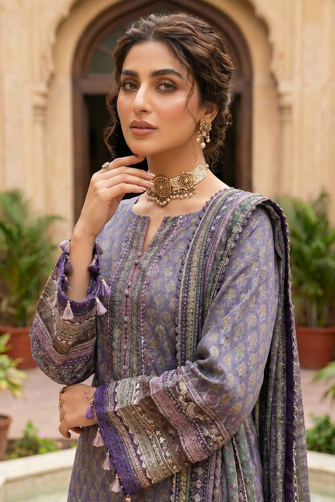 Purple Taupe 3 Piece Unstitched Premium Printed Lawn