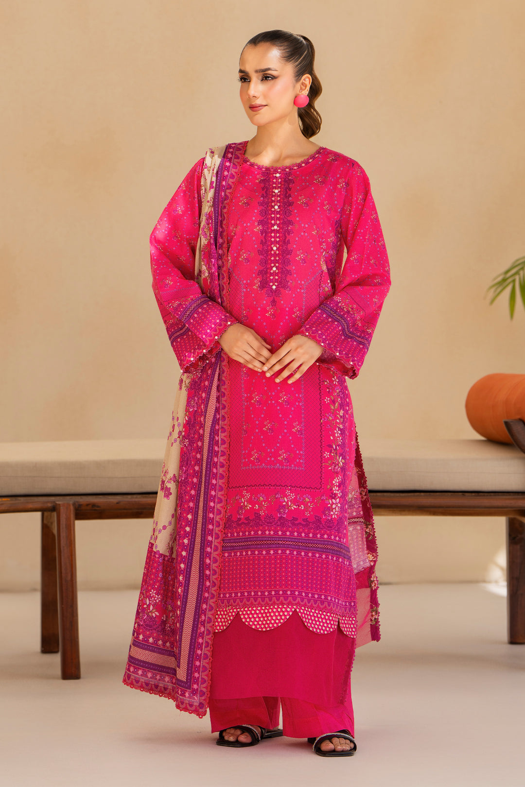 Raspberry 3 Piece Unstitched Premium Lawn - SU25V1-S10 - JACQUARD CLOTHING