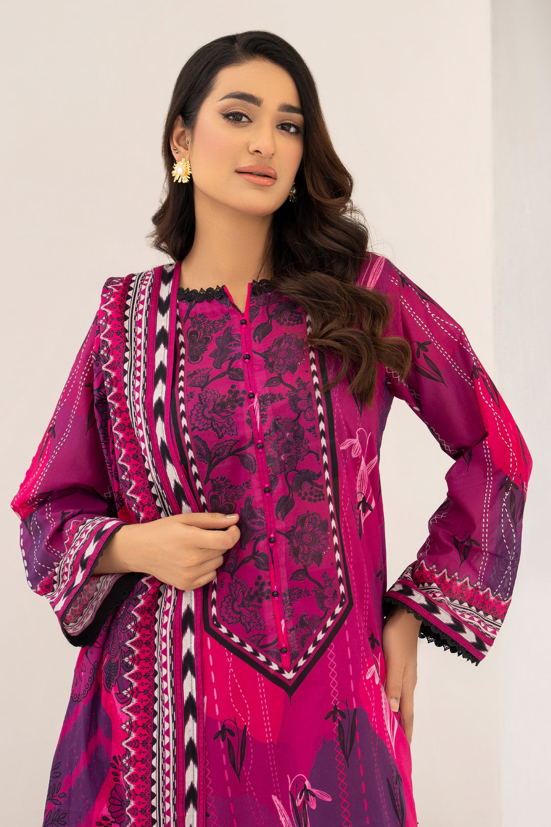 Raspberry 3 Piece Unstitched Premium Lawn - SU25V6-S10 - JACQUARD CLOTHING