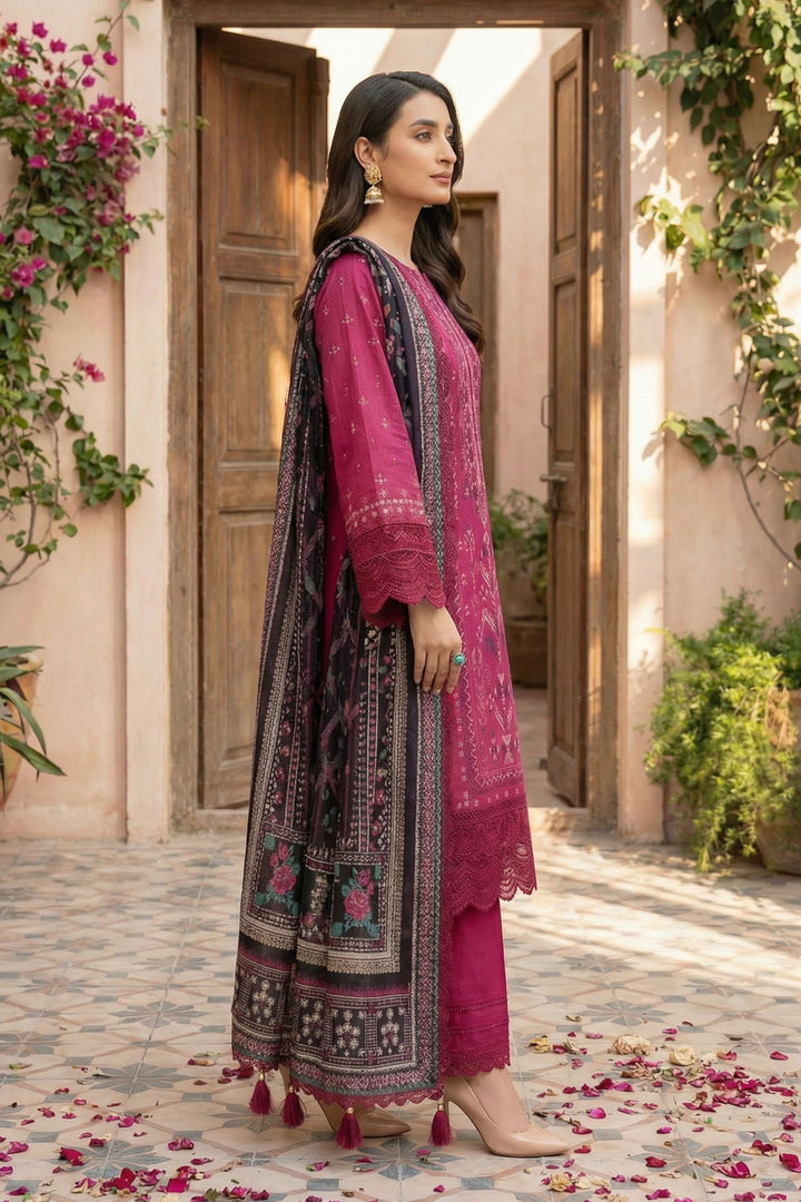 Raspberry 3 Piece Unstitched Premium Printed Lawn Suit - Jacquard Wirsa By Zainab Collection Summer 2026