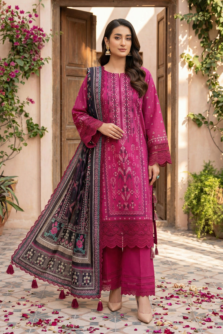 Raspberry 3 Piece Unstitched Premium Printed Lawn Suit - Jacquard Wirsa By Zainab Collection Summer 2026