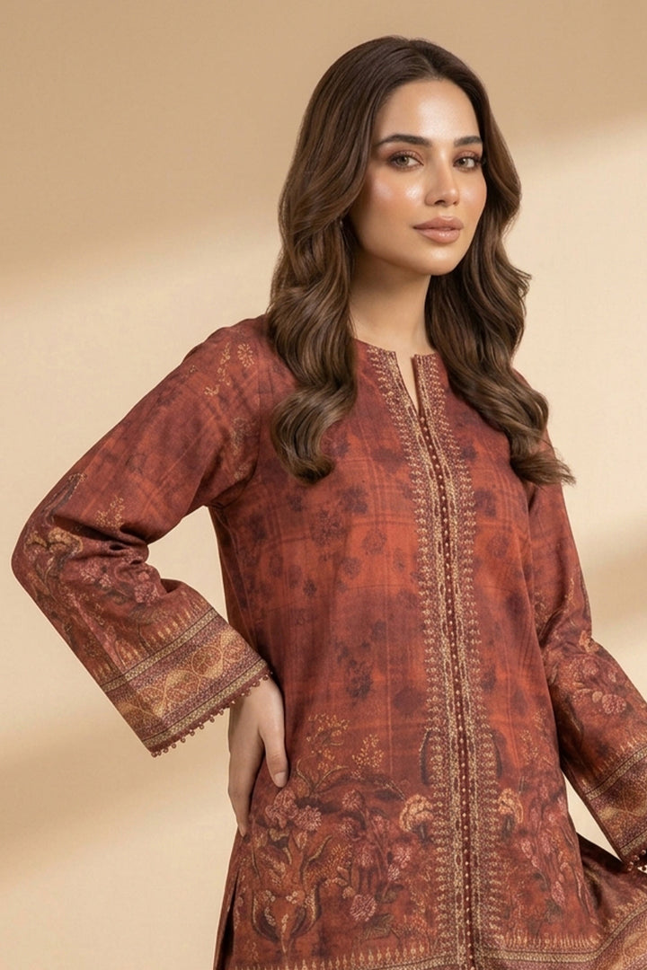 Red Brown 2 Piece Unstitched Printed Cambric Co-Ord Set