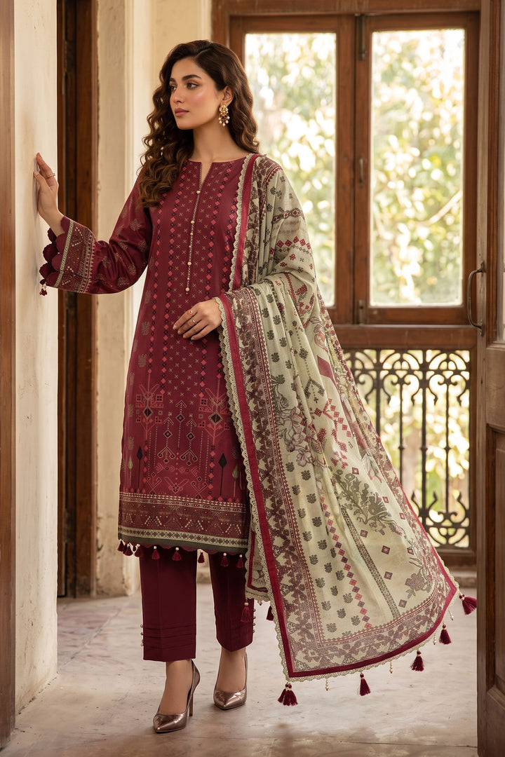 Red 3 Piece Unstitched Premium Printed Lawn Suit By Jacquard Clothing Summer Collection 2026