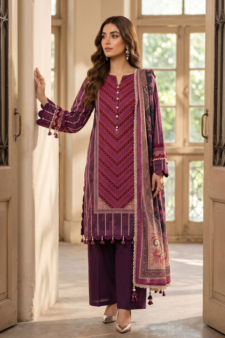 Red Wine 3 Piece Unstitched Premium Printed Lawn Suit By Jacquard Clothing Summer Collection 2026