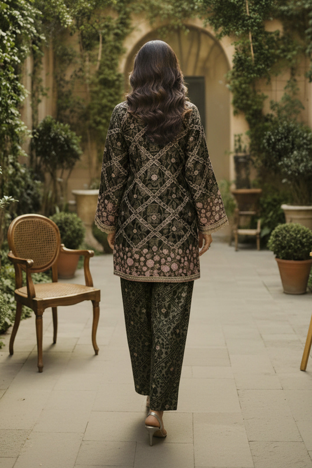 Rifle Green 2 Pc Unstitched Printed Cambric Co-Ord Set