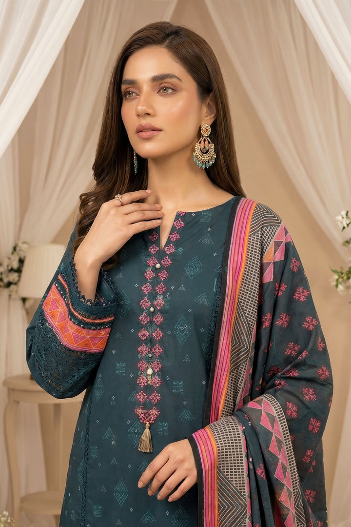 Rifle Green 3 Piece Unstitched Premium Printed Lawn Suit By Jacquard Clothing Summer 2026 Hania Manahil Collection
