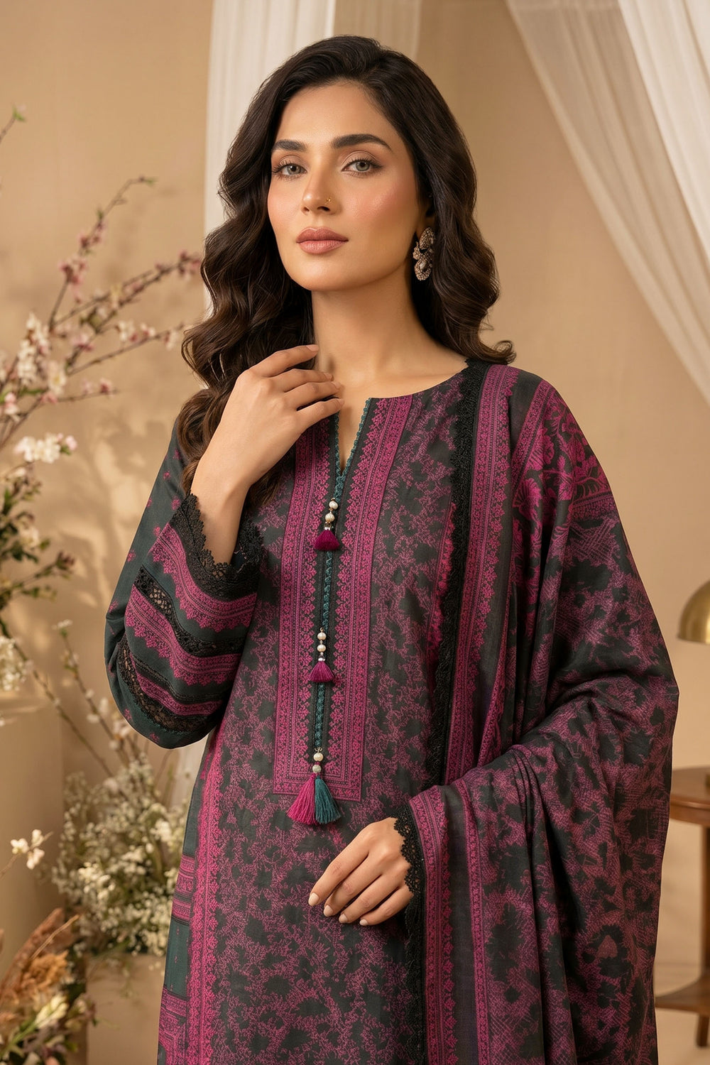 Rifle Green 3 Piece Unstitched Premium Printed Lawn Suit By Jacquard Clothing Summer 2026 Hania Manahil Collection