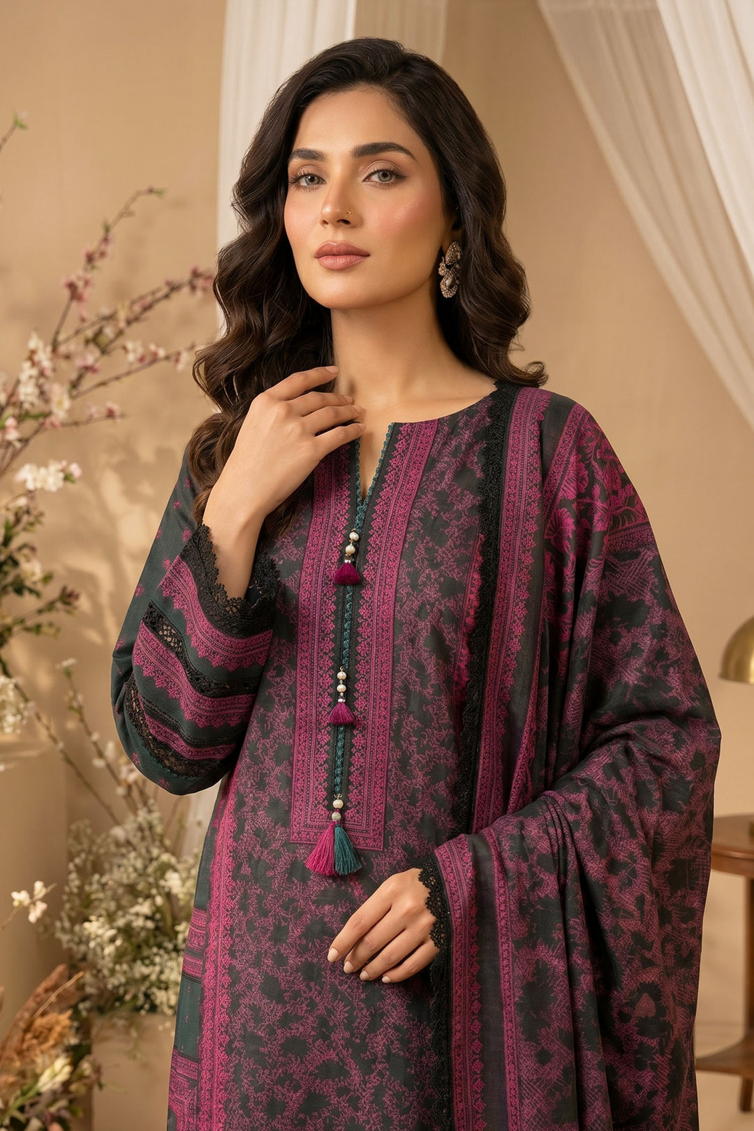 Rifle Green 3 Piece Unstitched Premium Printed Lawn Suit By Jacquard Clothing Summer 2026 Hania Manahil Collection