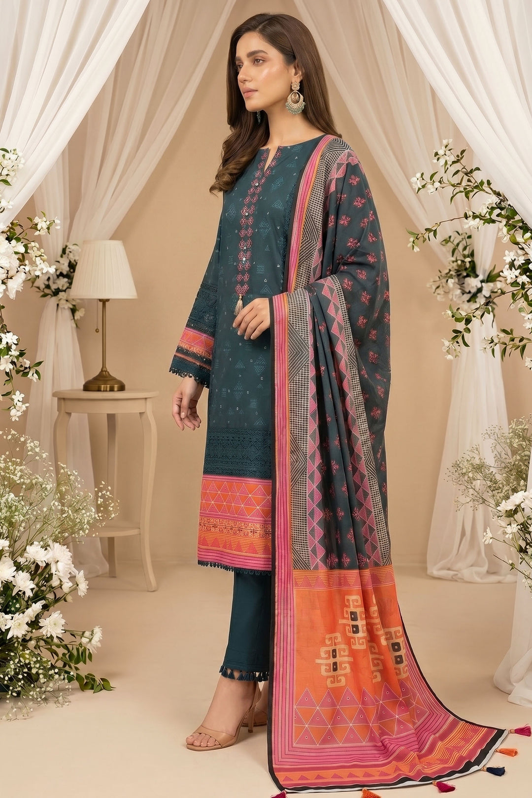Rifle Green 3 Piece Unstitched Premium Printed Lawn Suit By Jacquard Clothing Summer 2026 Hania Manahil Collection