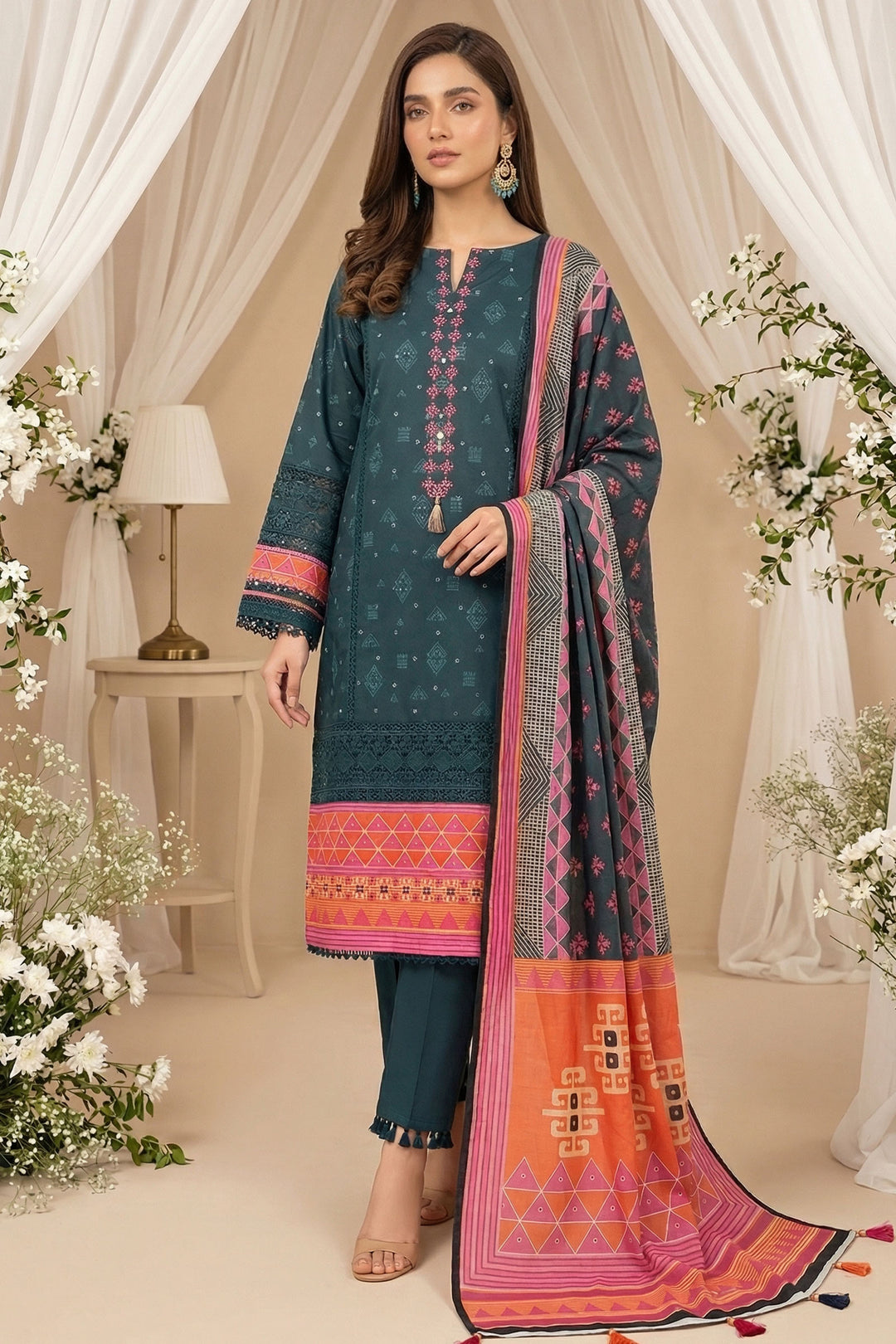 Rifle Green 3 Piece Unstitched Premium Printed Lawn Suit By Jacquard Clothing Summer 2026 Hania Manahil Collection