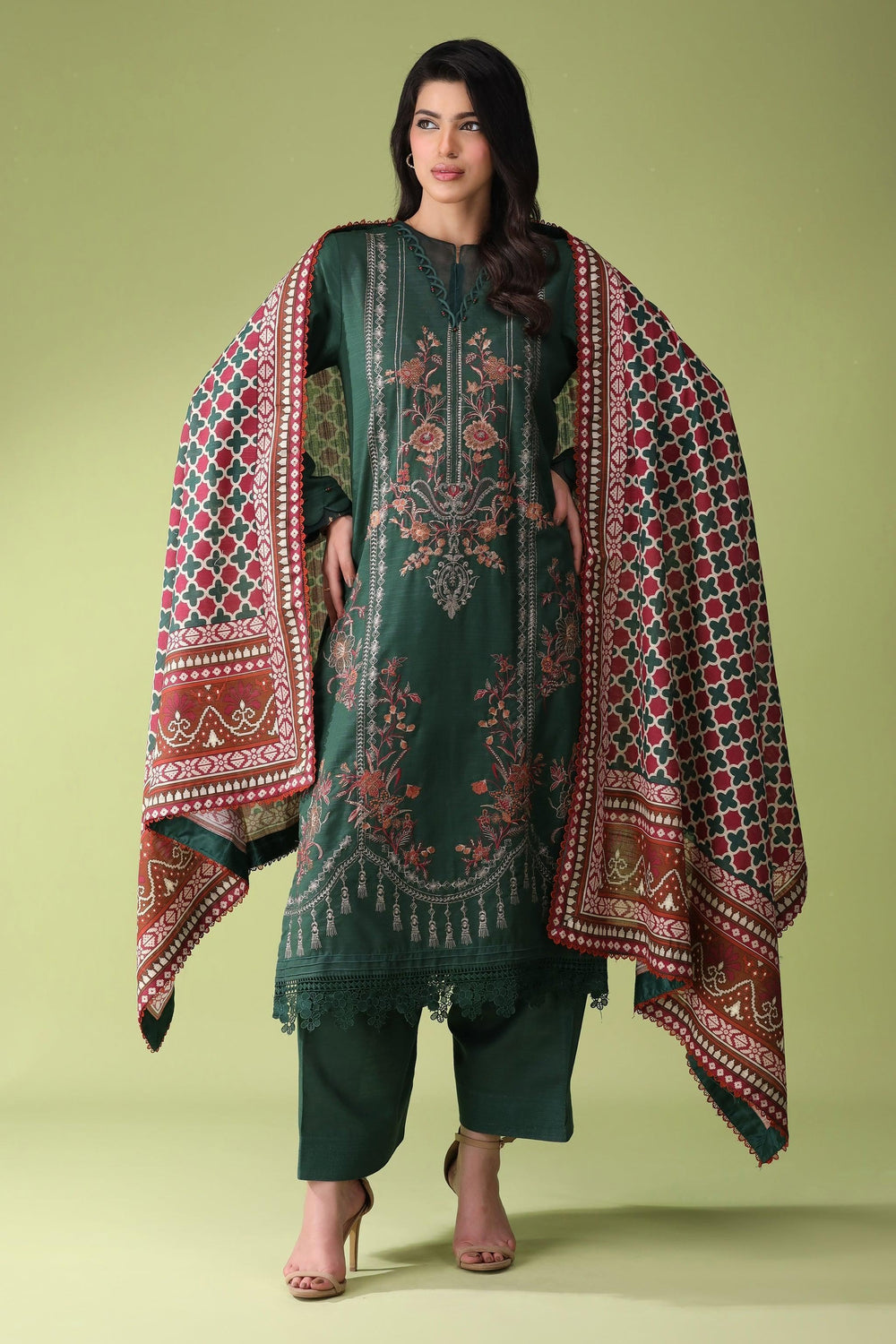 Royal Green 3 Piece Unstitched Khaddar - Jacquard Clothing