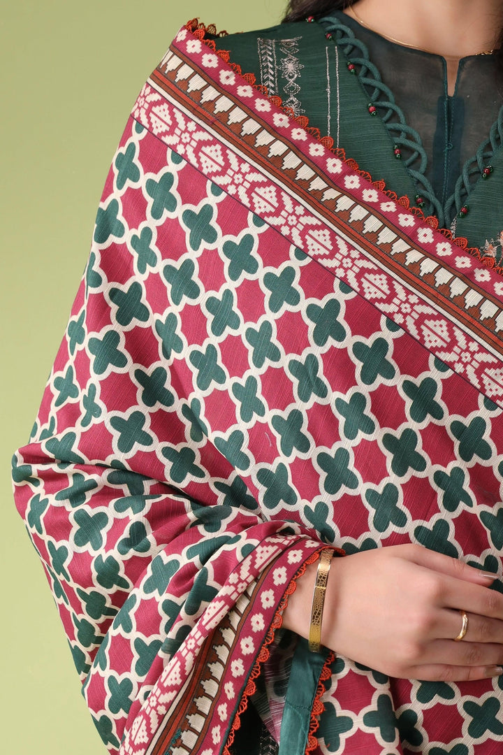 Royal Green 3 Piece Unstitched Khaddar - Jacquard Clothing
