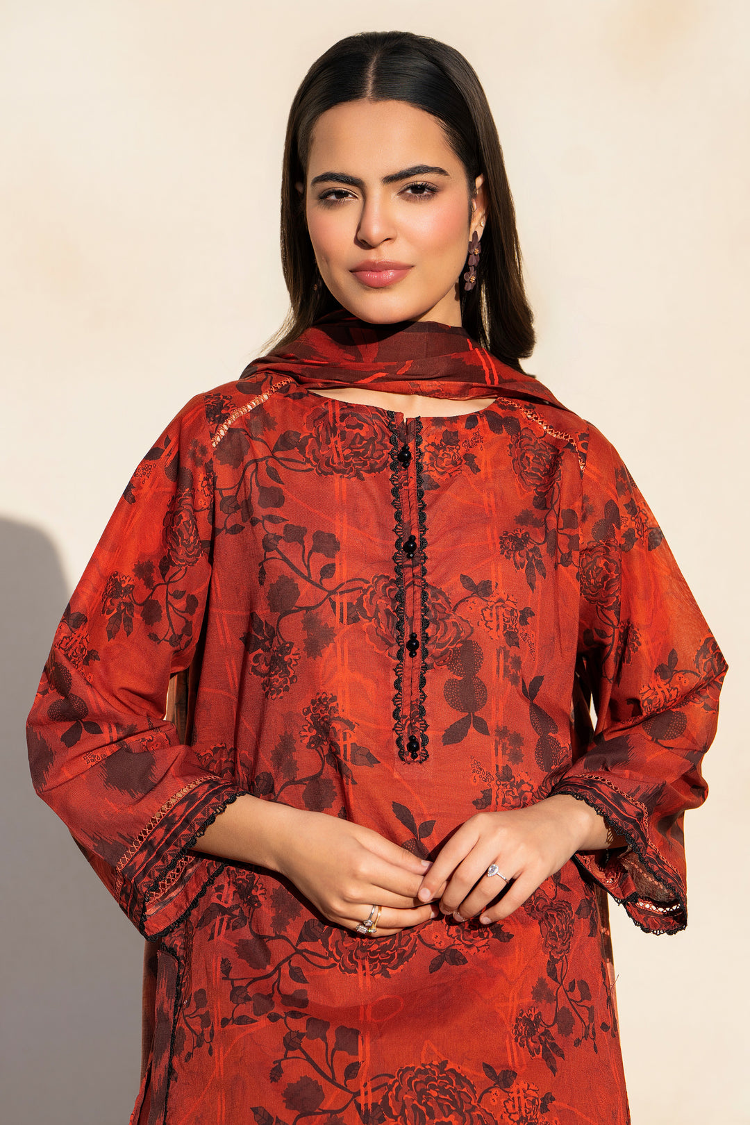 Rust 3 Piece Unstitched Premium Lawn - SU25V7-S8 - JACQUARD CLOTHING